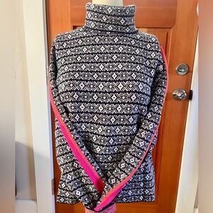 Anthropologie Navy & White Turtleneck Ski Sweater with Pink Striped Trim